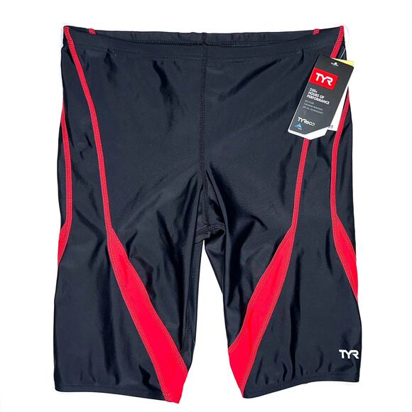 NWT TYR Men’s Alliance Splice Jammer Black Red Swimsuit Size 32 - Picture 2 of 13